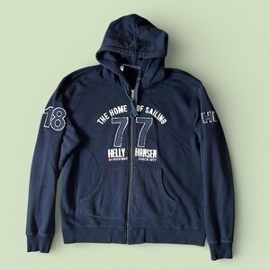 Helly Hansen Full Zip Navy French Terry 100% Cotton Hoodie Mens Size XXL Pockets